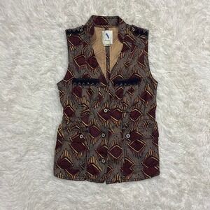 Linen blend Y2K boho indie Alternative quirky brown multi coloured vest pockets